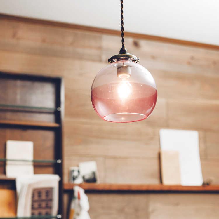 ペンダントライト ピンク クリアー 丸 ガラス製 かわいい