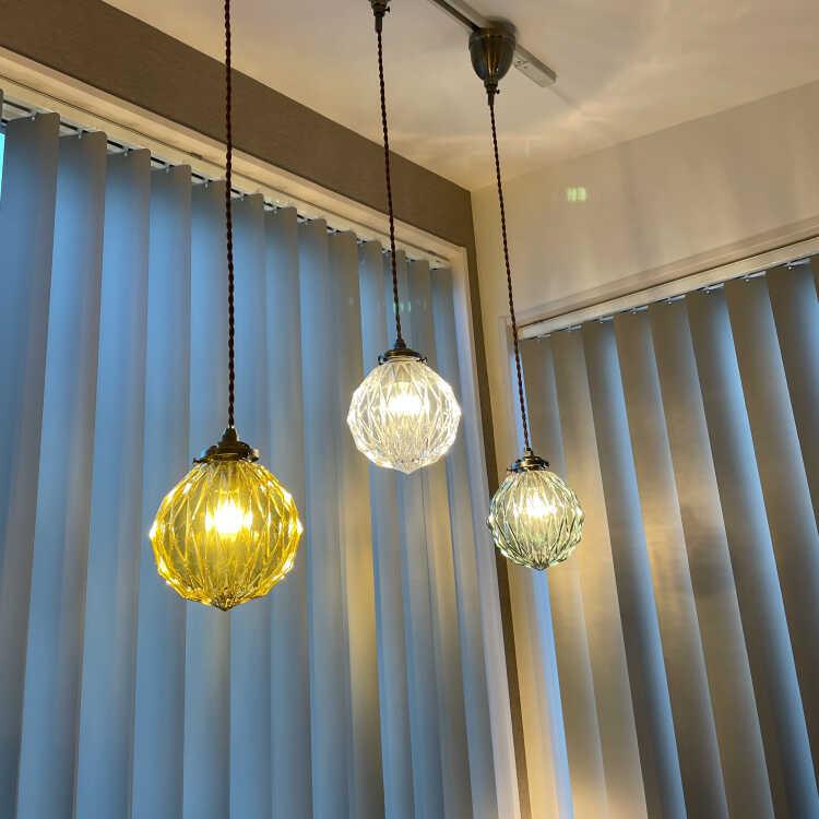 カットガラスが綺麗な丸型1灯ペンダントライト クリアー色 LED対応