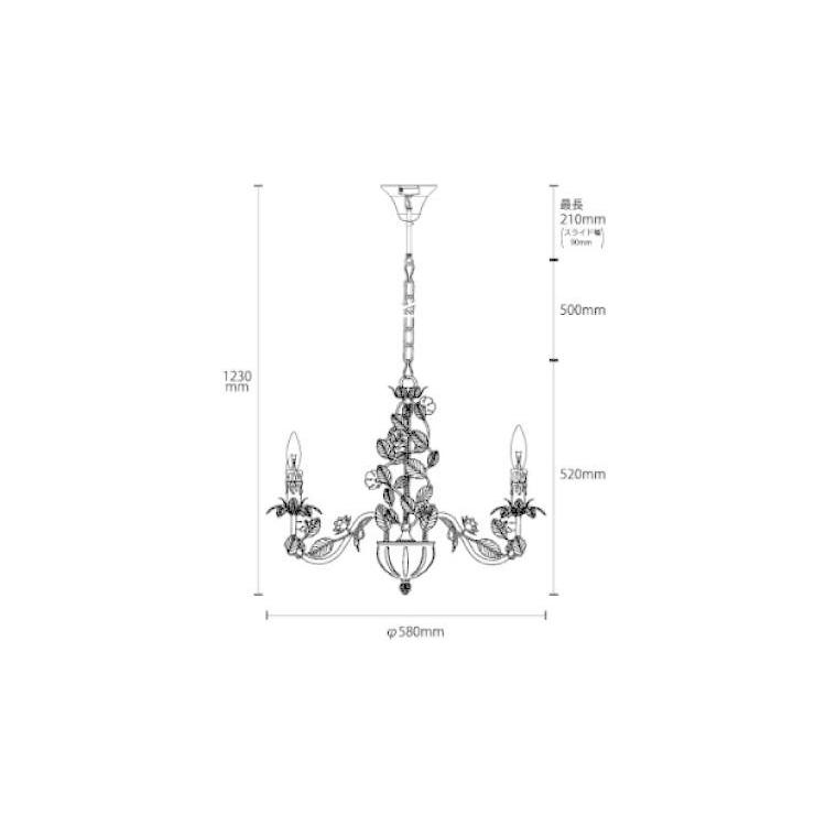 ホワイト シャンデリア 6灯 花のデザイン ホワイト 花装飾 シャンデリア 6灯 - シーリングライト・天井