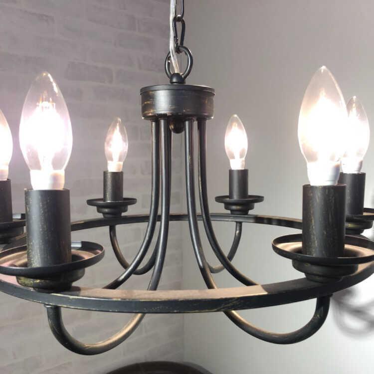 シャンデリア シンプル モダン 6畳 アンティーク ヴィンテージ お洒落 レトロ スチール 寝室 シック 高級感 6灯 クラシック ブラック LED対応 電球付属 |  | 04