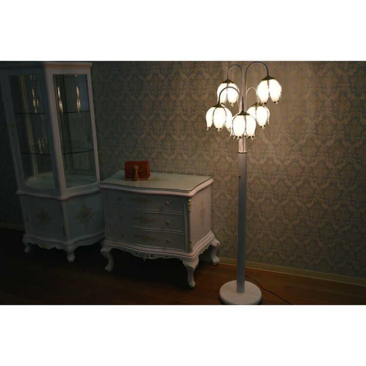 【新品】イタリアンスタイル ５灯 フロアランプ ホワイト 白色 フロアライト フラワー 上品 5灯 白 ホワイト 段階調光