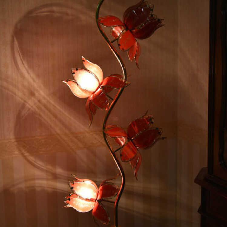 フロアライト ガラス製 お花 ゴールド レッド 個性的 華やか