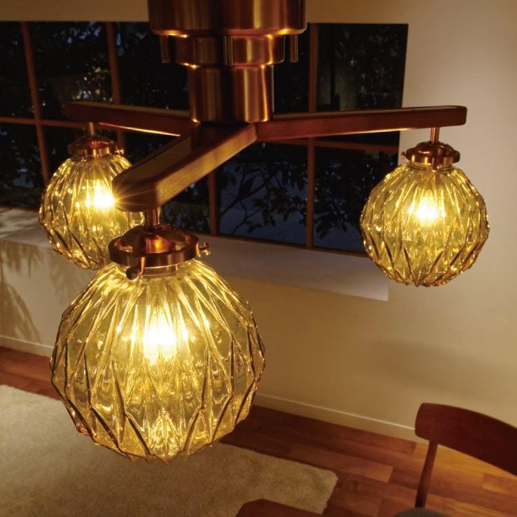 シーリングライト 3灯 天井照明 アンバー お洒落 アンティーク