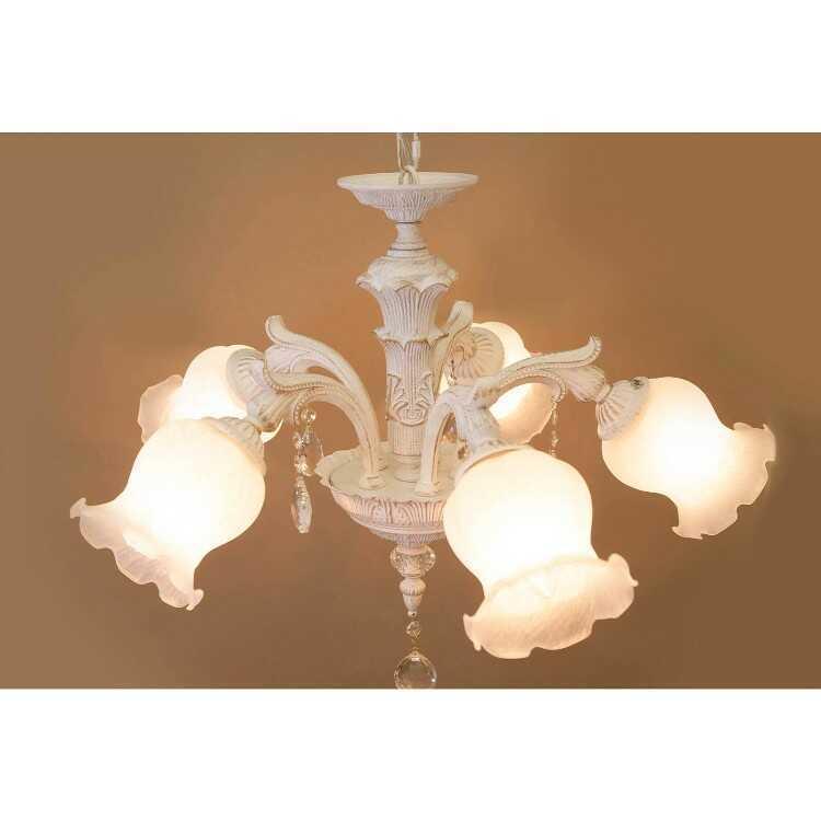 ペンダントライト 5灯 フラワー E26 白 ホワイト アンティーク