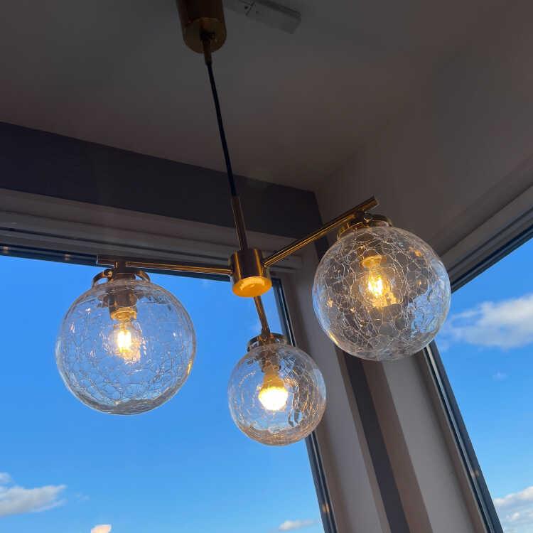 ペンダントライト 3灯 クラック おしゃれ LED対応 天井照明 ガラス 丸