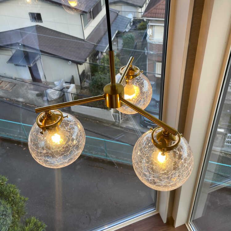 ま*★様 クラックガラス ペンダントライト 3灯 ペンダントライト 3灯 クラック おしゃれ LED対応 天井照明 ガラス 丸