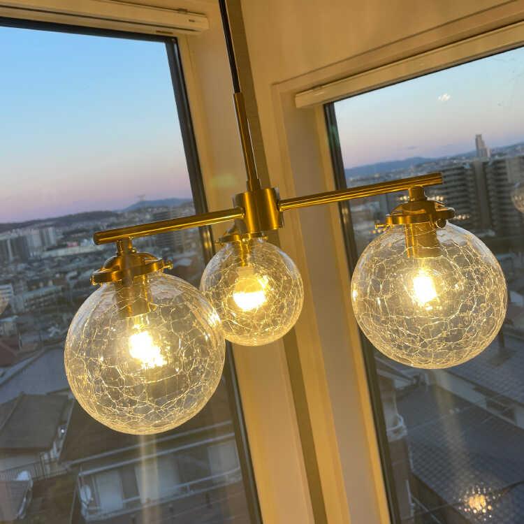 ペンダントライト 3灯 クラック おしゃれ LED対応 天井照明 ガラス 丸