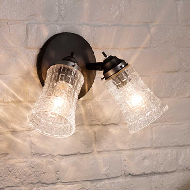 ブラケットライト 2灯 壁掛け灯 ガラス おしゃれ レトロ