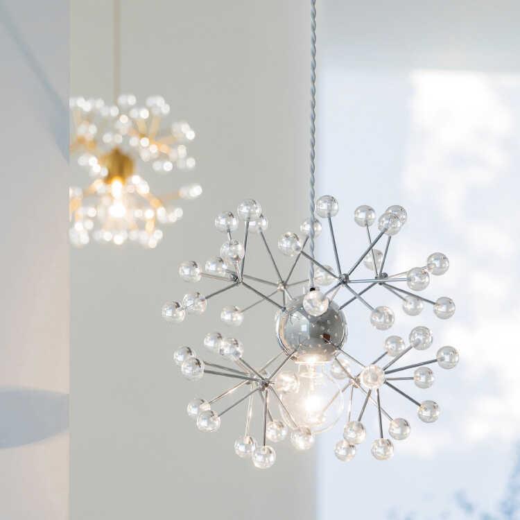 アクリルパーツがキラキラ綺麗な1灯ペンダントライト クローム色 LED