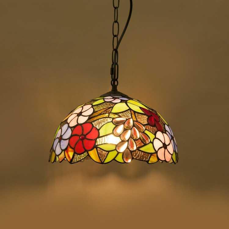 レトロなステンドグラス1灯ペンダントライト LED付でお得！ペンダントランプ 天井照明 照明器具 かわいい カラフル フラワー おしゃれ インテリア 直径30cm |  | 02