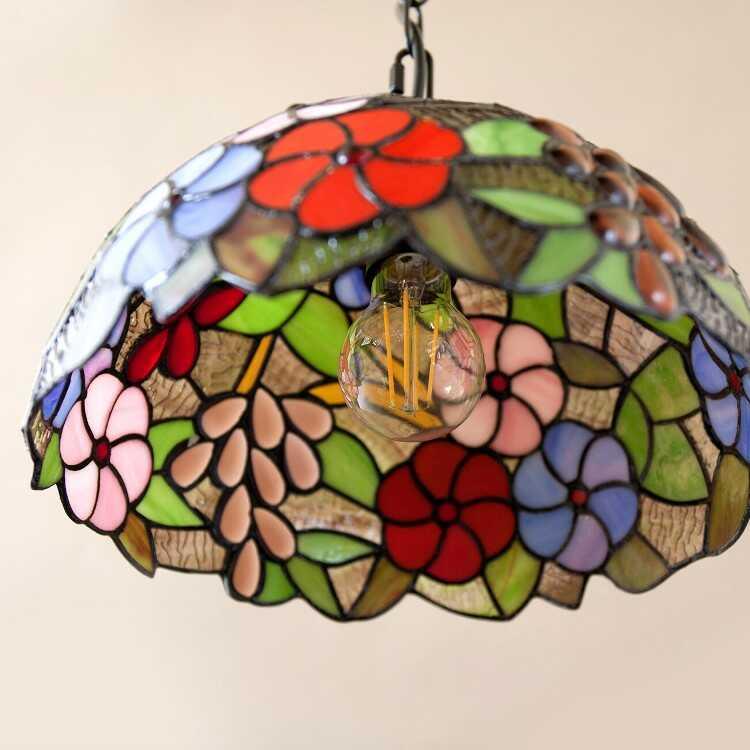 レトロなステンドグラス1灯ペンダントライト LED付でお得！ペンダントランプ 天井照明 照明器具 かわいい カラフル フラワー おしゃれ インテリア 直径30cm |  | 03