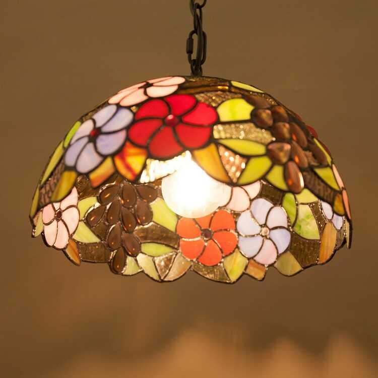 レトロなステンドグラス1灯ペンダントライト LED付でお得！ペンダントランプ 天井照明 照明器具 かわいい カラフル フラワー おしゃれ インテリア 直径30cm |  | 04