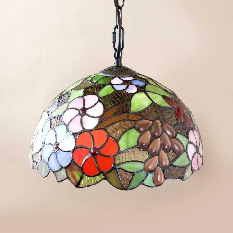 レトロなステンドグラス1灯ペンダントライト LED付でお得！ペンダントランプ 天井照明 照明器具 かわいい カラフル フラワー おしゃれ インテリア 直径30cm |  | 05