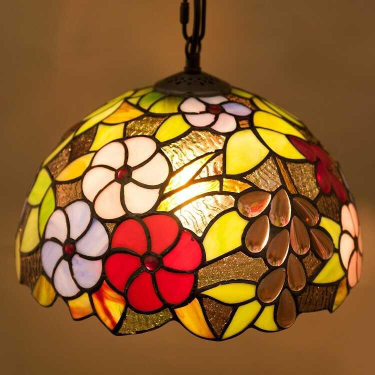 レトロなステンドグラス1灯ペンダントライト LED付でお得！ペンダントランプ 天井照明 照明器具 かわいい カラフル フラワー おしゃれ インテリア 直径30cm |  | 06