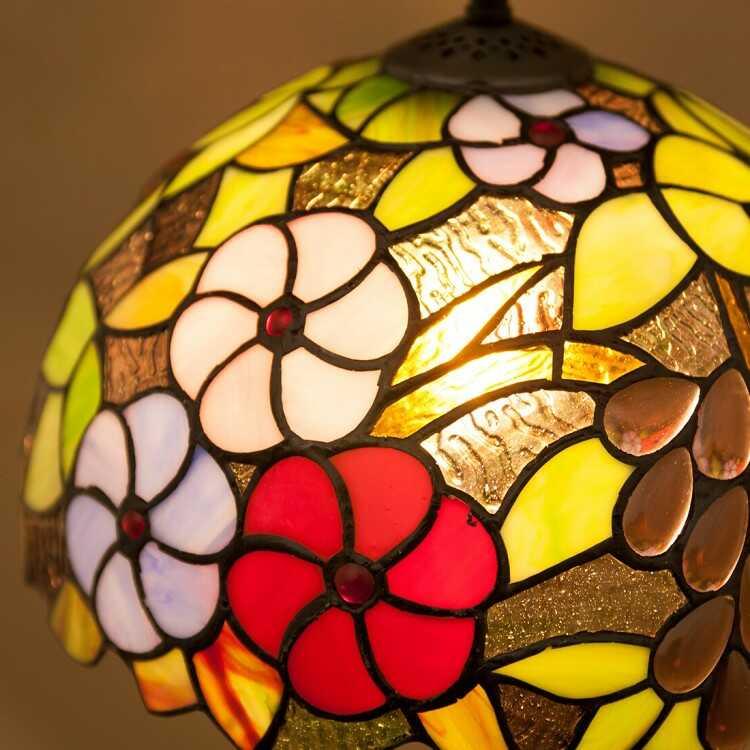 レトロなステンドグラス1灯ペンダントライト LED付でお得！ペンダントランプ 天井照明 照明器具 かわいい カラフル フラワー おしゃれ インテリア 直径30cm |  | 07