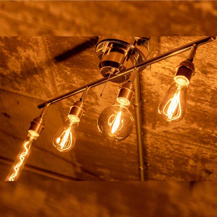 電球のデザインを楽しむ真鍮製の高級4灯シーリングライト LED対応