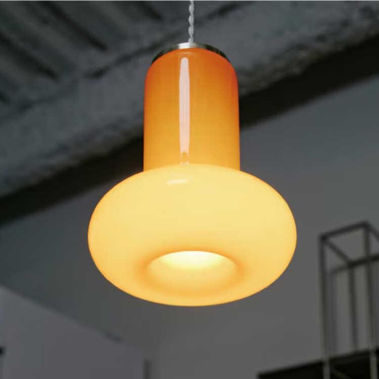 ミッドセンチュリーなオブジェ風1灯ペンダントライト オレンジ色・LED