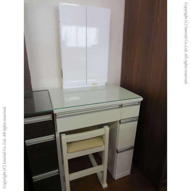 3面鏡 ドレッサー 鏡台 チェア付 椅子セット 鏡面 光沢 ホワイト 白