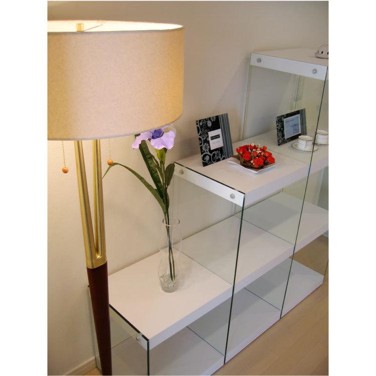 幅123cm・スタイリッシュオープンラック（ガラス製／3段／ディスプレイ