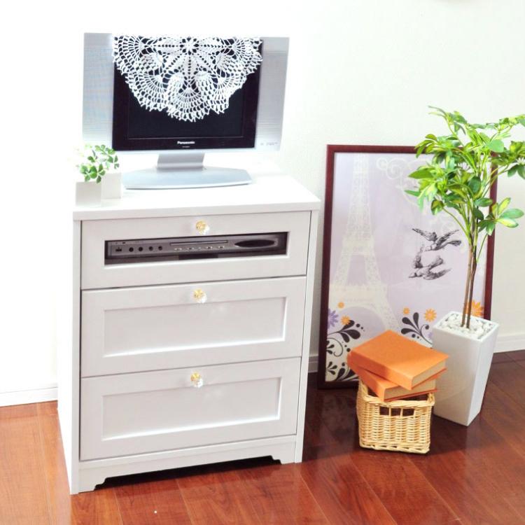 チェスト 3段 ガーリー ホワイト 引き出し収納 サイドボード テレビ台