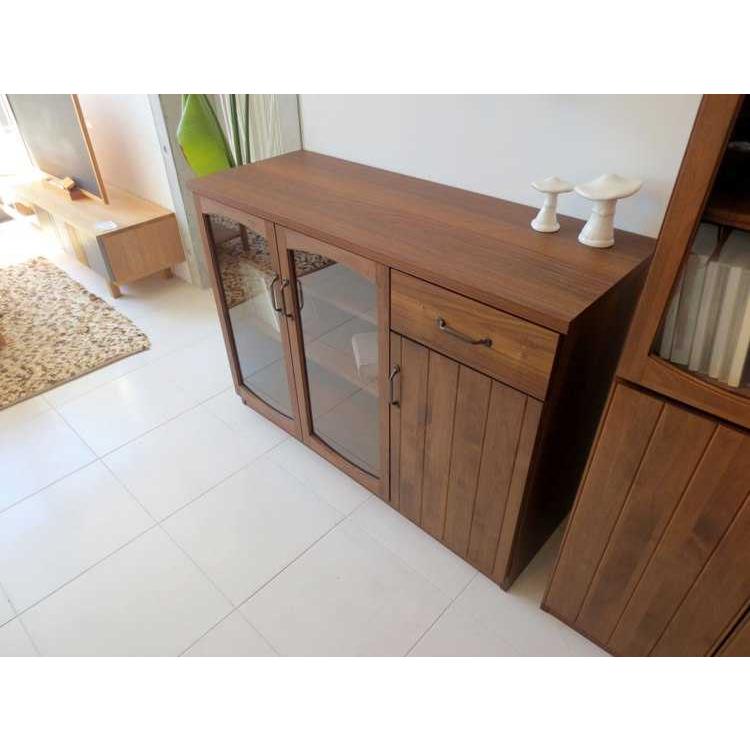 サイドボード 幅120cm アンティーク レトロ 天然木製 ガラス扉 大容量