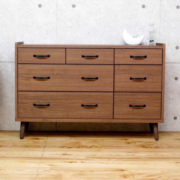 ワイドチェスト　衣類収納　引出し　幅119cm　日本製　ウォールナット色　天然木　ラバーウッド材　完成品 |  | 01