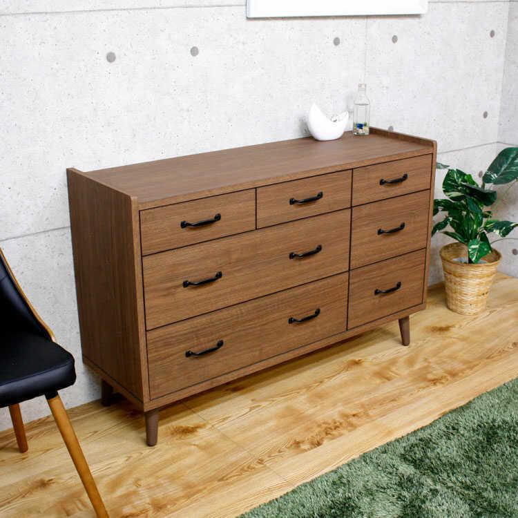 ワイドチェスト　衣類収納　引出し　幅119cm　日本製　ウォールナット色　天然木　ラバーウッド材　完成品 |  | 10