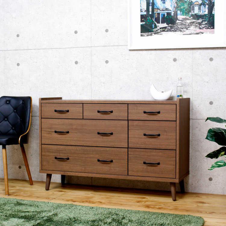 ワイドチェスト　衣類収納　引出し　幅119cm　日本製　ウォールナット色　天然木　ラバーウッド材　完成品 |  | 11