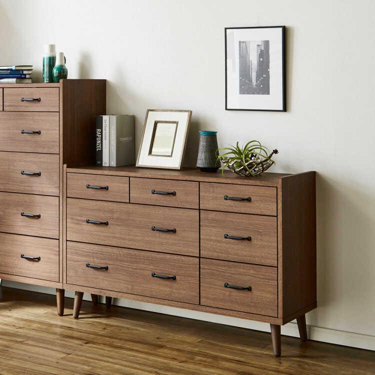 ワイドチェスト　衣類収納　引出し　幅119cm　日本製　ウォールナット色　天然木　ラバーウッド材　完成品 |  | 12