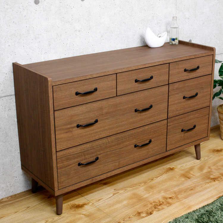 ワイドチェスト　衣類収納　引出し　幅119cm　日本製　ウォールナット色　天然木　ラバーウッド材　完成品 |  | 02