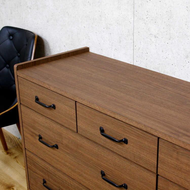 ワイドチェスト　衣類収納　引出し　幅119cm　日本製　ウォールナット色　天然木　ラバーウッド材　完成品 |  | 04