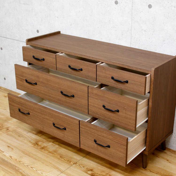 ワイドチェスト　衣類収納　引出し　幅119cm　日本製　ウォールナット色　天然木　ラバーウッド材　完成品 |  | 05