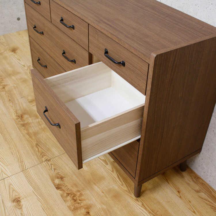 ワイドチェスト　衣類収納　引出し　幅119cm　日本製　ウォールナット色　天然木　ラバーウッド材　完成品 |  | 06