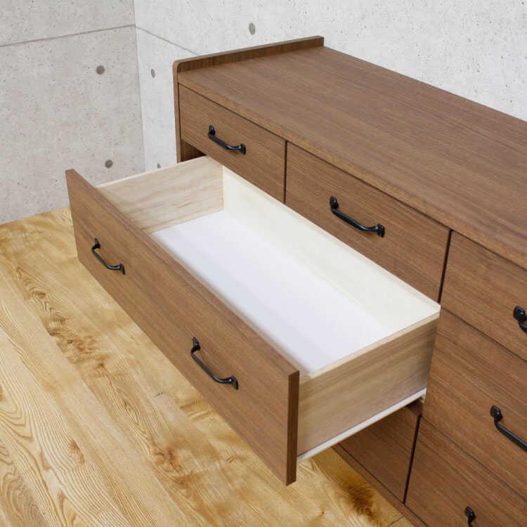 ワイドチェスト　衣類収納　引出し　幅119cm　日本製　ウォールナット色　天然木　ラバーウッド材　完成品 |  | 08