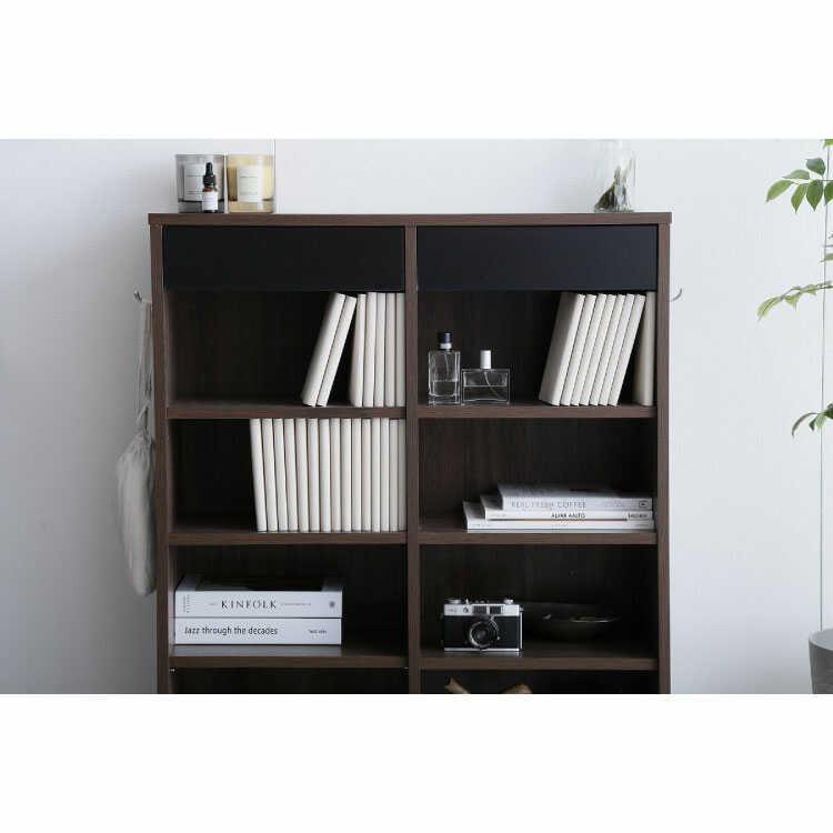 シェルフ 本棚 オープンラック 棚板 引き出し 収納 幅80 ブラウン 木目