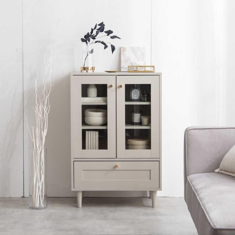 キャビネット ガラス扉 グレージュ おしゃれ モダン 上品 海外風 幅60