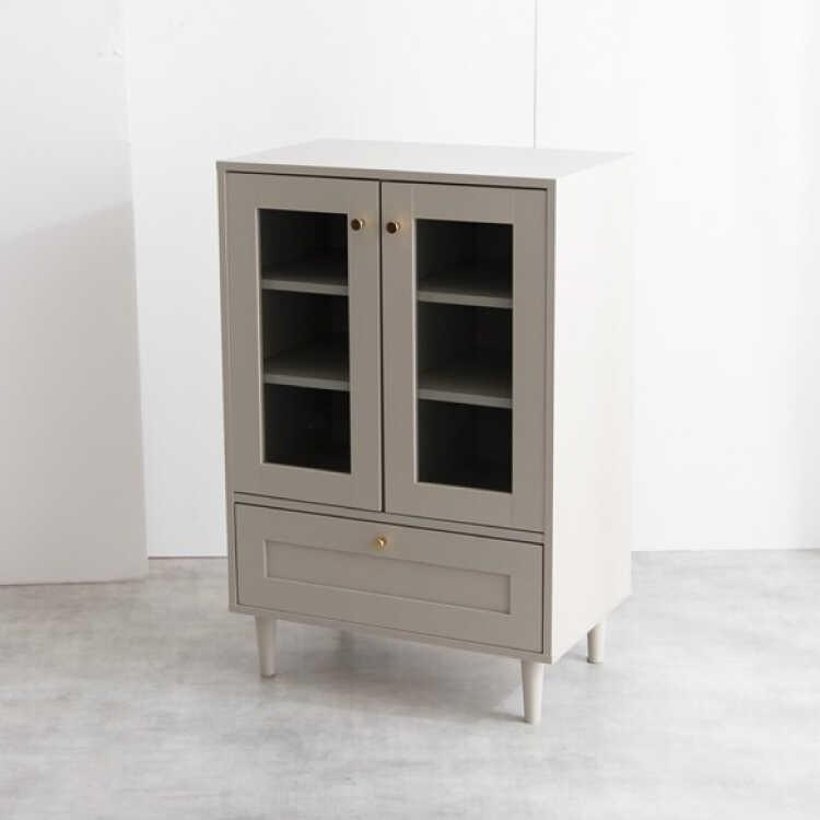 キャビネット ガラス扉 グレージュ おしゃれ モダン 上品 海外風 幅60