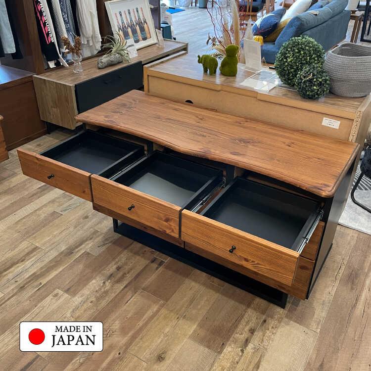 天然木　3段ローチェスト　脚付き　オイル塗装　バスター　箪笥　ナチュラルモダン 幅120cm・国産高品質！天然木無垢材オイル塗装たんす3段チェスト