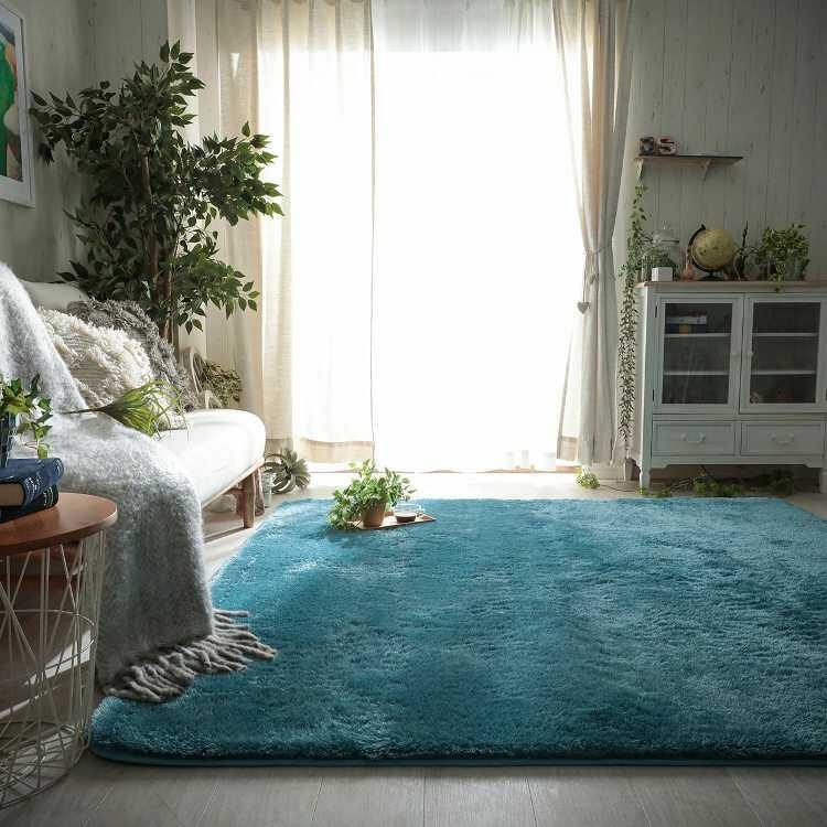 ラグマット シャギー ターコイズブルー 青 190cm 正方形
