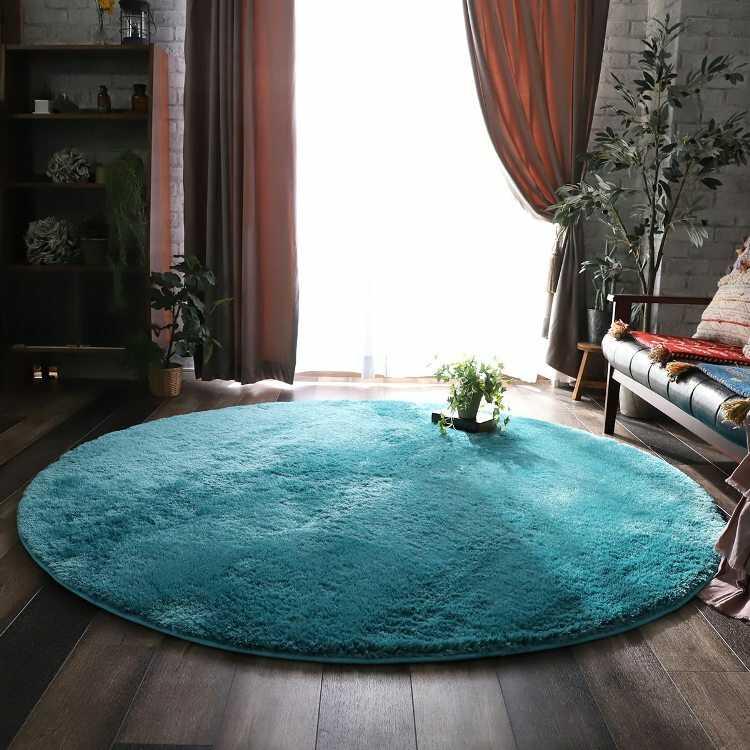 センターラグマット シャギー ターコイズブルー 青 190cm 円形