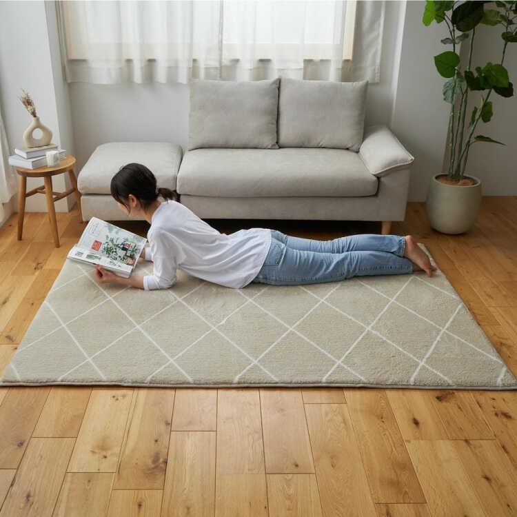 洗濯OK！防音効果・ふっくら豪華厚みのラインデザインラグマット 130×190cm ベージュ×ホワイト 遊び毛が少ない 防音効果 ジャガード織り カーペット おしゃれ |  | 15