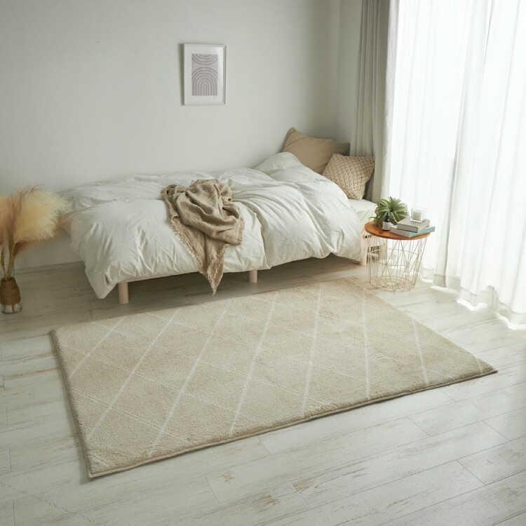 洗濯OK！防音効果・ふっくら豪華厚みのラインデザインラグマット 130×190cm ベージュ×ホワイト 遊び毛が少ない 防音効果 ジャガード織り カーペット おしゃれ |  | 16