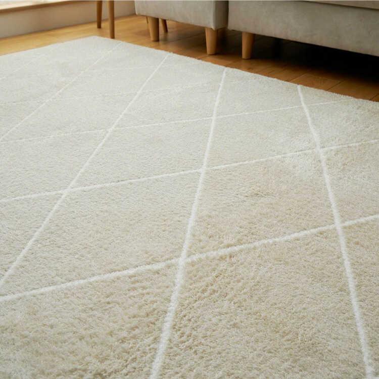 洗濯OK！防音効果・ふっくら豪華厚みのラインデザインラグマット 130×190cm ベージュ×ホワイト 遊び毛が少ない 防音効果 ジャガード織り カーペット おしゃれ |  | 17