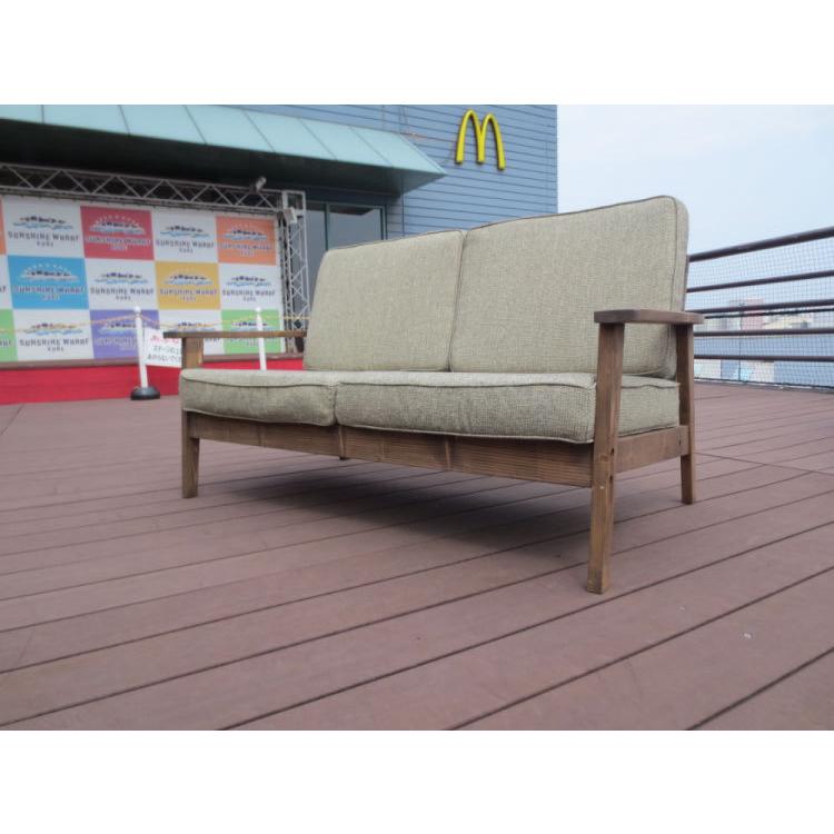 ソファー 2人掛け 天然木製 パイン材 幅141cm 布 ファブリック製 北欧