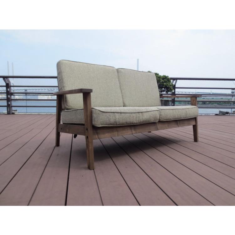 ソファー 2人掛け 天然木製 パイン材 幅141cm 布 ファブリック製 北欧