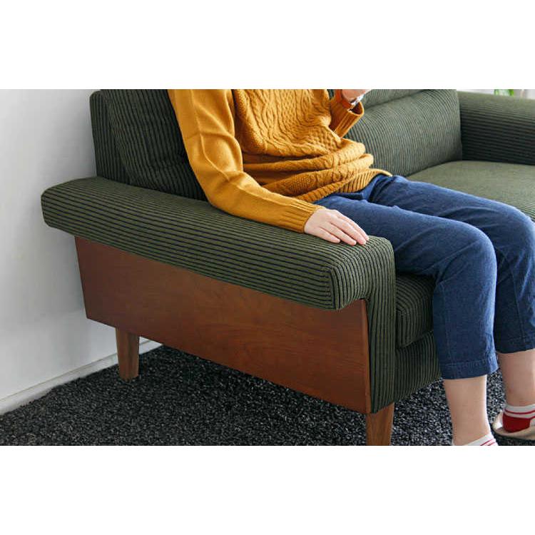 ソファー　3人掛け　幅198cm　布製　コーデュロイ　木製フレーム　ウッド　肘掛付　肘付 　ファミリー　リビングソファ　モスグリーン |  | 10