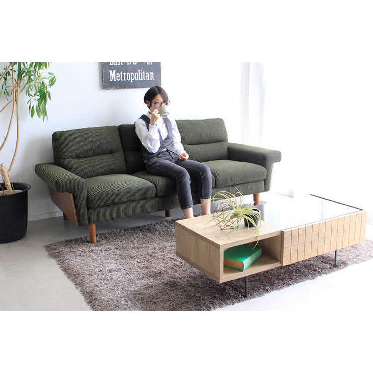 ソファー　3人掛け　幅198cm　布製　コーデュロイ　木製フレーム　ウッド　肘掛付　肘付 　ファミリー　リビングソファ　モスグリーン |  | 15