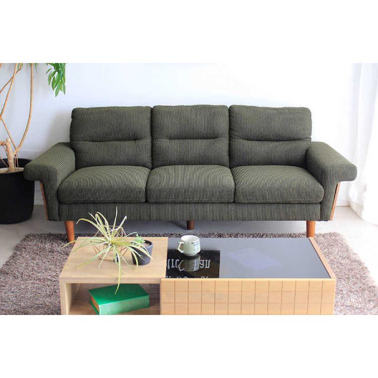 ソファー　3人掛け　幅198cm　布製　コーデュロイ　木製フレーム　ウッド　肘掛付　肘付 　ファミリー　リビングソファ　モスグリーン |  | 16