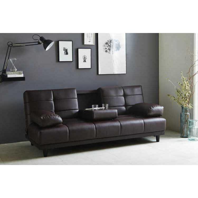 クッション2個付 ソファベッド 3段階リクライニング ブラウン 【公式通販】