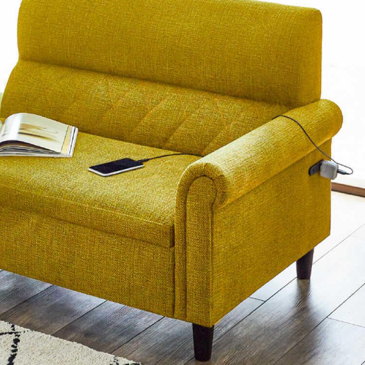 幅116cm／166cm・座面下収納＆コンセント付・キズに強い特殊な布製・多